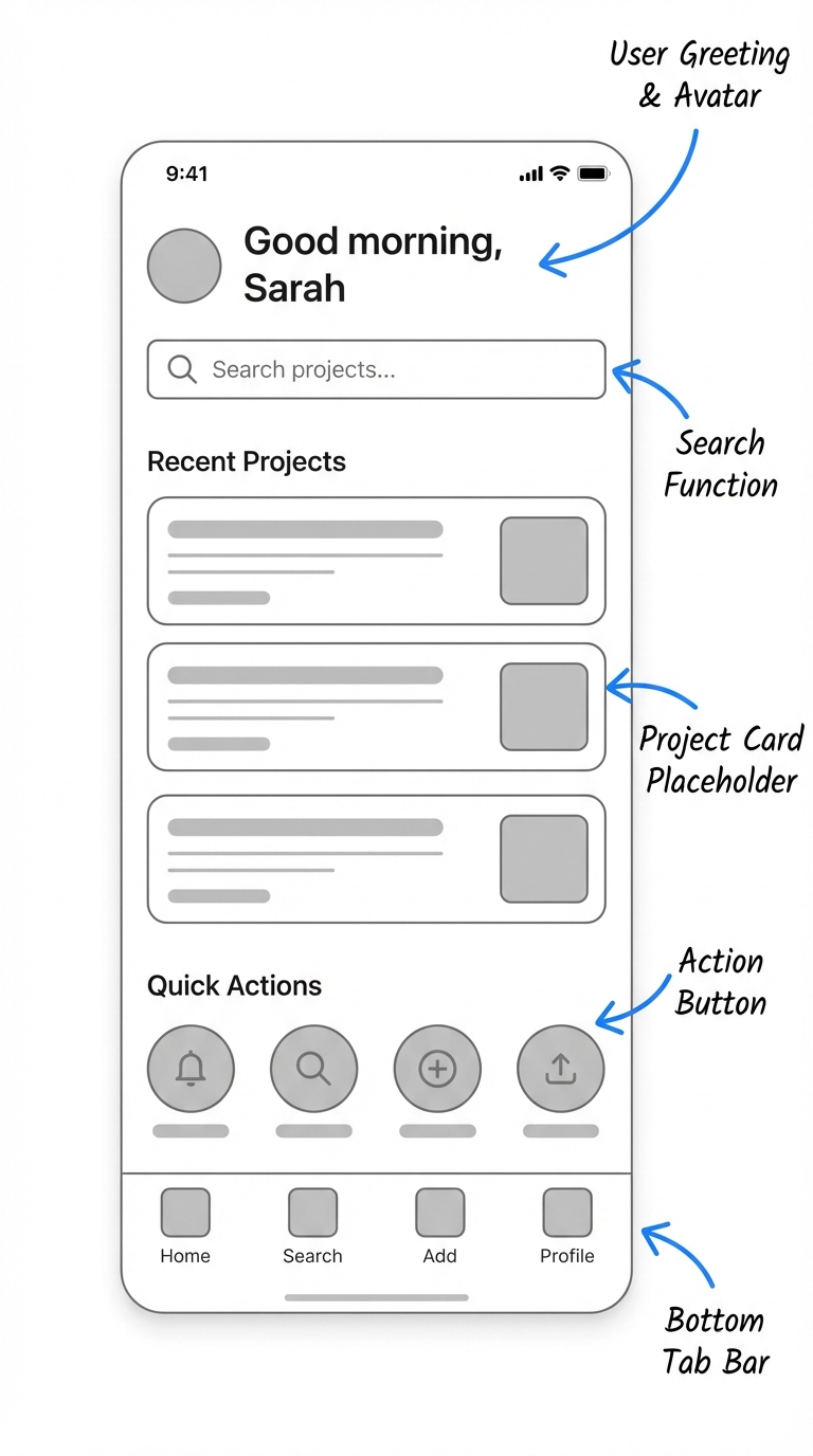 線框圖範例 - 灰階和手繪草圖風格